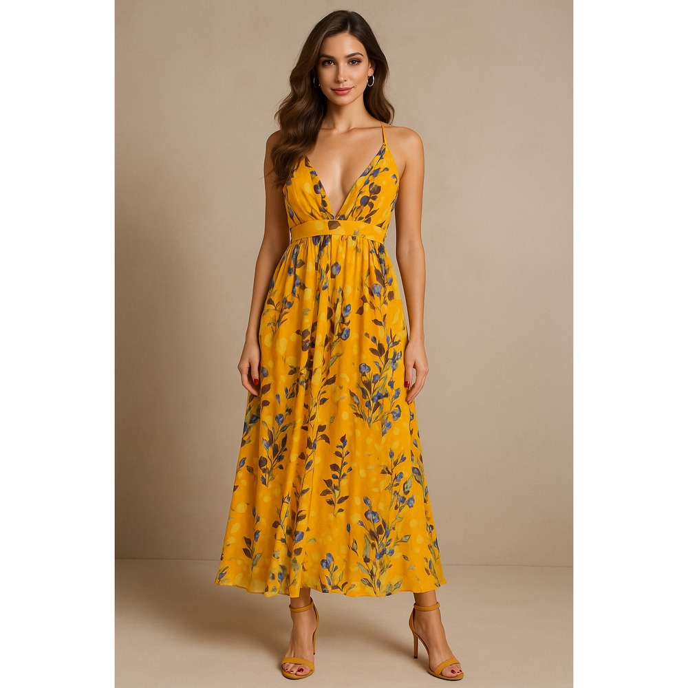 Luxxel Maxi Dress‎ Womens S Chiffon Pleated Floral Fairy Elegant Wedding Guest